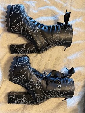 Dolls Kill Black Platform Lace-Up Spiderweb Boots